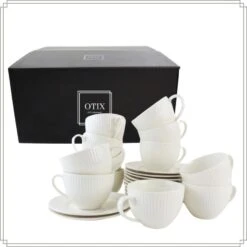 OTIX Koffiekopjes Met Oor En Schotel Set Van 12 200ml Wit Porselein... -Luxe Servieswinkel 08d70311fe27444e8ec72ce40df25ff9