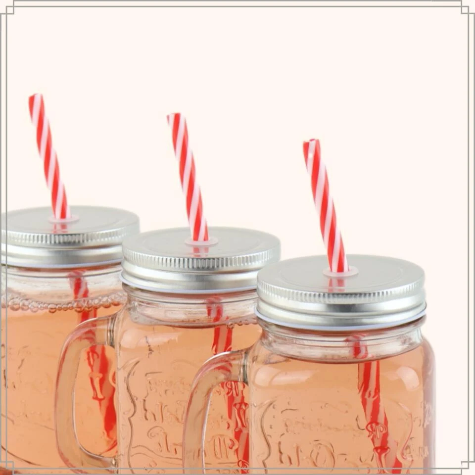 OTIX Mason Jar Drinkbeker Met Rietje Set Van 4 Zilvere Dop 450 Ml 6 OTIX Mason Jar Drinkbeker Met Rietje Set Van 4 Zilvere Dop 450 Ml - Afbeelding 6