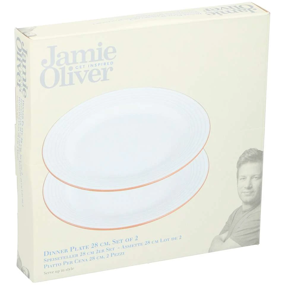 Jamie Oliver Dinerborden - 2 Stuks - Wit Met Oranje - Keramiek 2 Jamie Oliver Dinerborden - 2 Stuks - Wit Met Oranje - Keramiek - Afbeelding 2