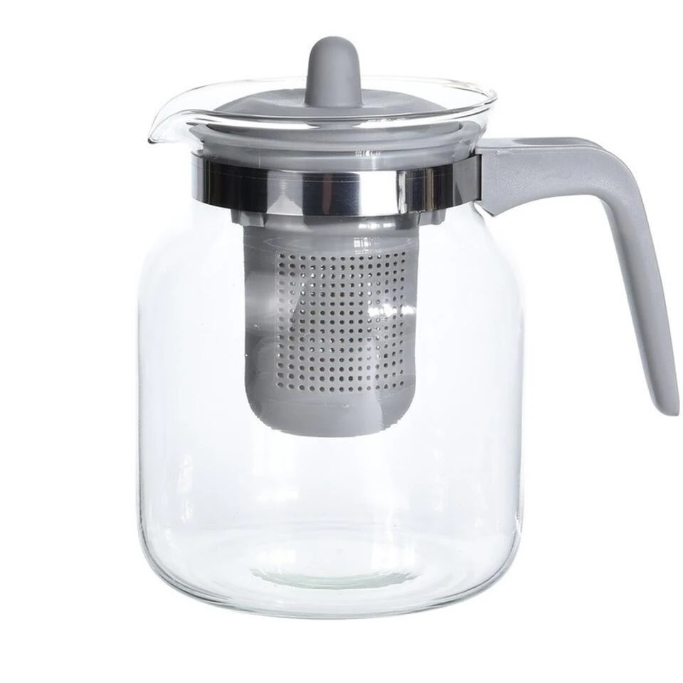 Merkloos Theepot - Met Filter - Grijs - Glas - 1500 Ml 1 Merkloos Theepot - Met Filter - Grijs - Glas - 1500 Ml