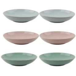 Orange85 Diepe Borden 6 Stuks Aardewerk 22 Cm Ovenbestendig Roze Blauw Groen