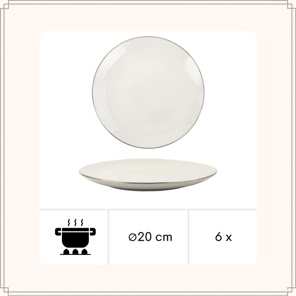 OTIX Ontbijtborden Borden Set Van 6 Stuks 20cm Wit Met Gouden Rand Porselein 4 OTIX Ontbijtborden Borden Set Van 6 Stuks 20cm Wit Met Gouden Rand Porselein - Afbeelding 4