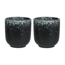 Krumble Koffie Kopje - 200 Ml - Keramiek - Zwart Met Witte Spetters - Set Van 2