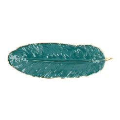 QUVIO Schaal Met Veer Vorm - 37 Cm - Donkergroen -Luxe Servieswinkel 1000071525 0102