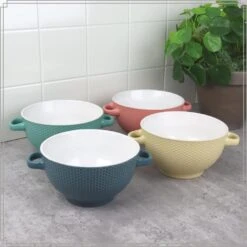 OTIX Soepkommen Met Oor Set Van 4 Verschillende Kleuren Aardewerk 680 Ml -Luxe Servieswinkel 1000089108 0110