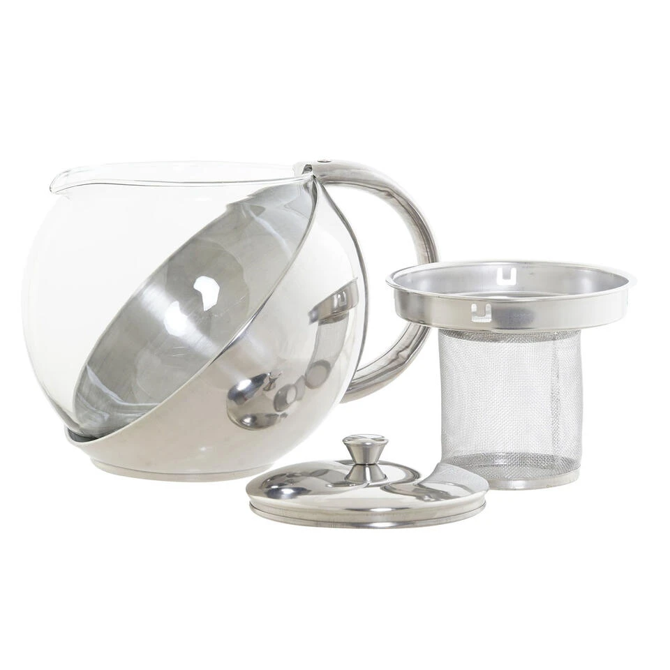 Items Theepot - Glas - RVS - 1100 Ml - Met Filter En Handvat 2 Items Theepot - Glas - RVS - 1100 Ml - Met Filter En Handvat - Afbeelding 2