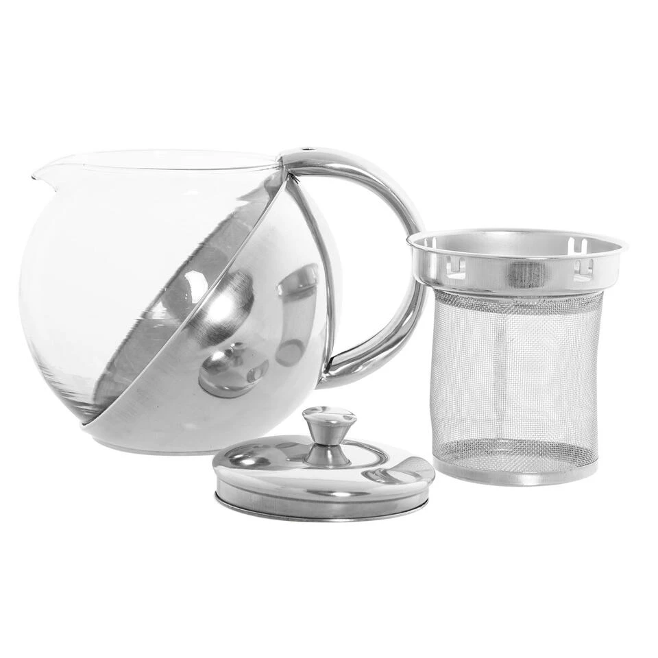 Items Theepot - Glas - RVS - 600 Ml - Met Filter En Handvat 2 Items Theepot - Glas - RVS - 600 Ml - Met Filter En Handvat - Afbeelding 2