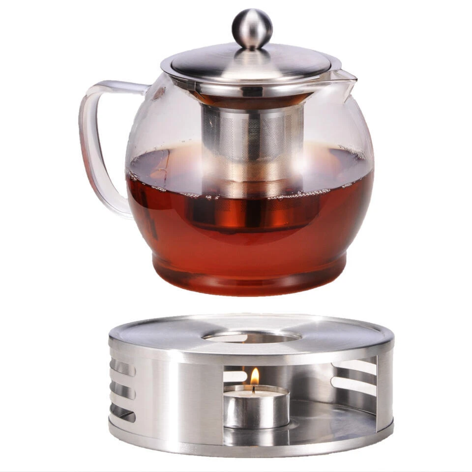 HI Theepot - Glas - Met Filter En Warmhoudplaat - 1,2L 1 HI Theepot - Glas - Met Filter En Warmhoudplaat - 1,2L