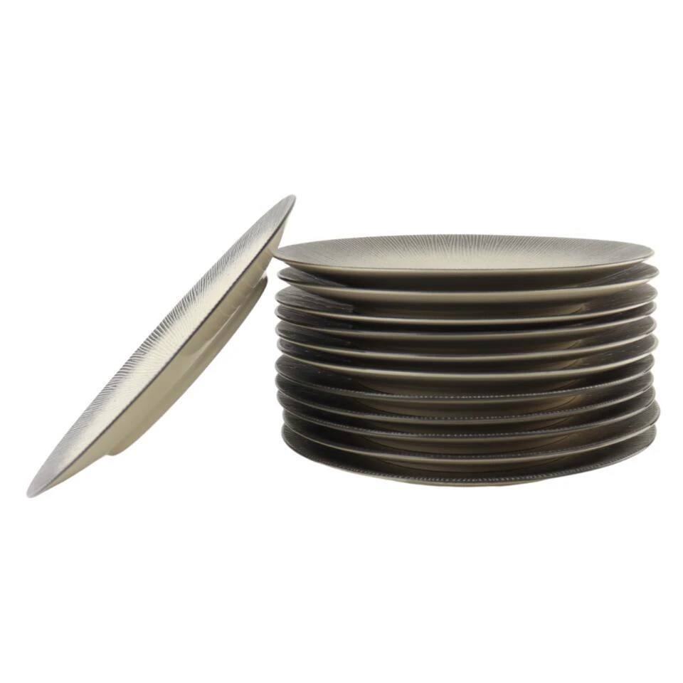 OTIX Diner Bordenset 12 Persoons Zwart Taupe 27cm Keramiek TULIP 1 OTIX Diner Bordenset 12 Persoons Zwart Taupe 27cm Keramiek TULIP