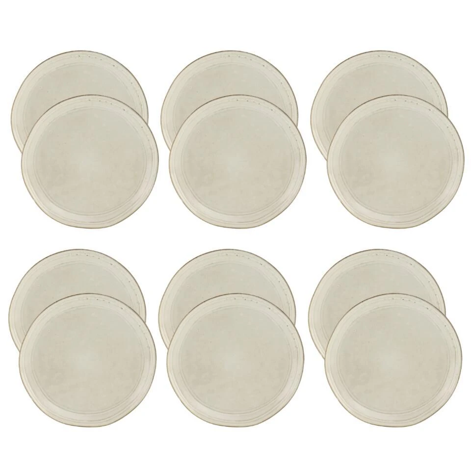 OTIX Dessert Ontbijt Bordenset 12 Persoons Beige 21cm Keramiek LILY 1 OTIX Dessert Ontbijt Bordenset 12 Persoons Beige 21cm Keramiek LILY