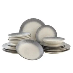 OTIX Serviesset Bordenset 6 Persoons 18-delig Zwart Taupe Keramiek TULIP