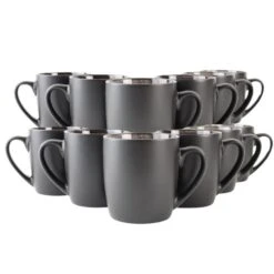 OTIX KoffieKopjes Koffietassen Set Van 12 Zwart Mat 240ml