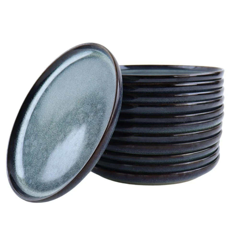 OTIX Ontbijtborden 12 Persoons 21cm Dessertbord Blauw Aardewerk EBONY 1 OTIX Ontbijtborden 12 Persoons 21cm Dessertbord Blauw Aardewerk EBONY