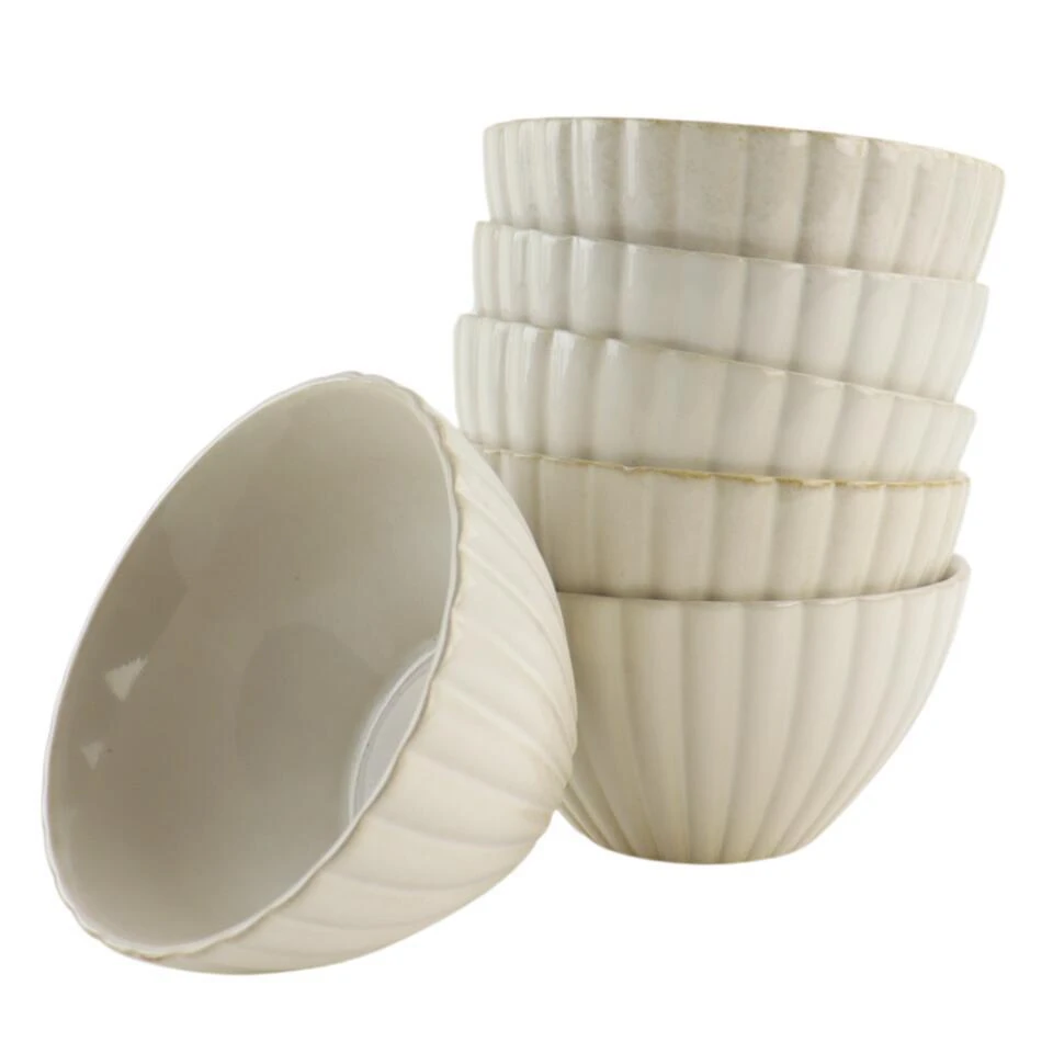 OTIX Kommen Set Van 6 Soepkom Ontbijtkom Schaal 14cm Wit Keramiek SOLIS 1 OTIX Kommen Set Van 6 Soepkom Ontbijtkom Schaal 14cm Wit Keramiek SOLIS