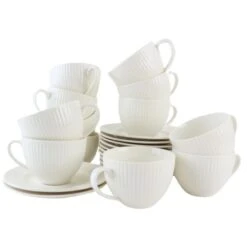 OTIX Koffiekopjes Met Oor En Schotel Set Van 12 200ml Wit Porselein...