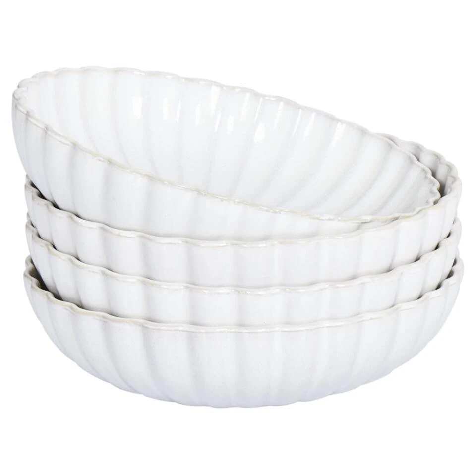 NETTLE - Diepe Borden Set Van 4 - Gebroken Wit - Steengoed 1 NETTLE - Diepe Borden Set Van 4 - Gebroken Wit - Steengoed