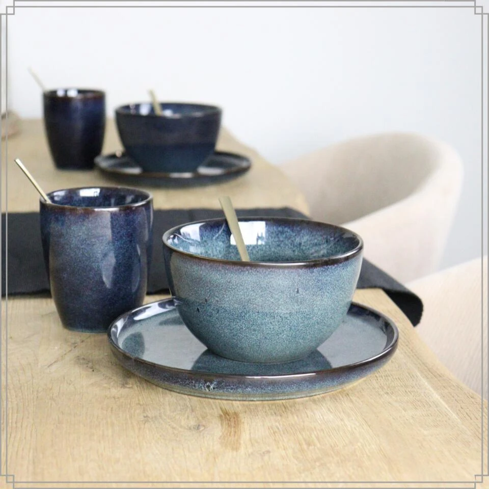 OTIX Ontbijtborden 12 Persoons 21cm Dessertbord Blauw Aardewerk EBONY 2 OTIX Ontbijtborden 12 Persoons 21cm Dessertbord Blauw Aardewerk EBONY - Afbeelding 2
