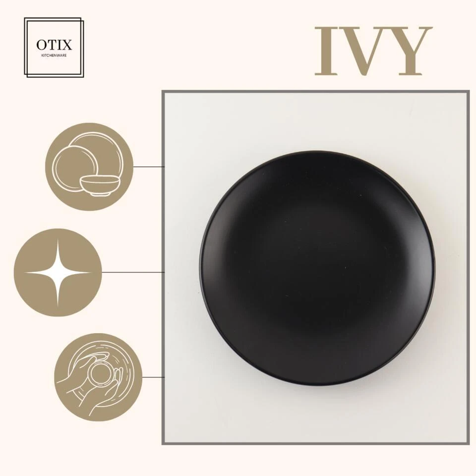 OTIX Ontbijtborden Bordenset Van 12 Stuks 21cm Zwart Aardewerk IVY 9 OTIX Ontbijtborden Bordenset Van 12 Stuks 21cm Zwart Aardewerk IVY - Afbeelding 9