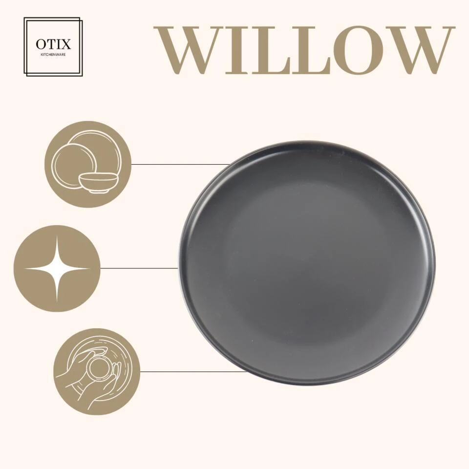 OTIX Dinerborden Bordenset 12 Persoons Zwart 27cm Keramiek WILLOW 7 OTIX Dinerborden Bordenset 12 Persoons Zwart 27cm Keramiek WILLOW - Afbeelding 7