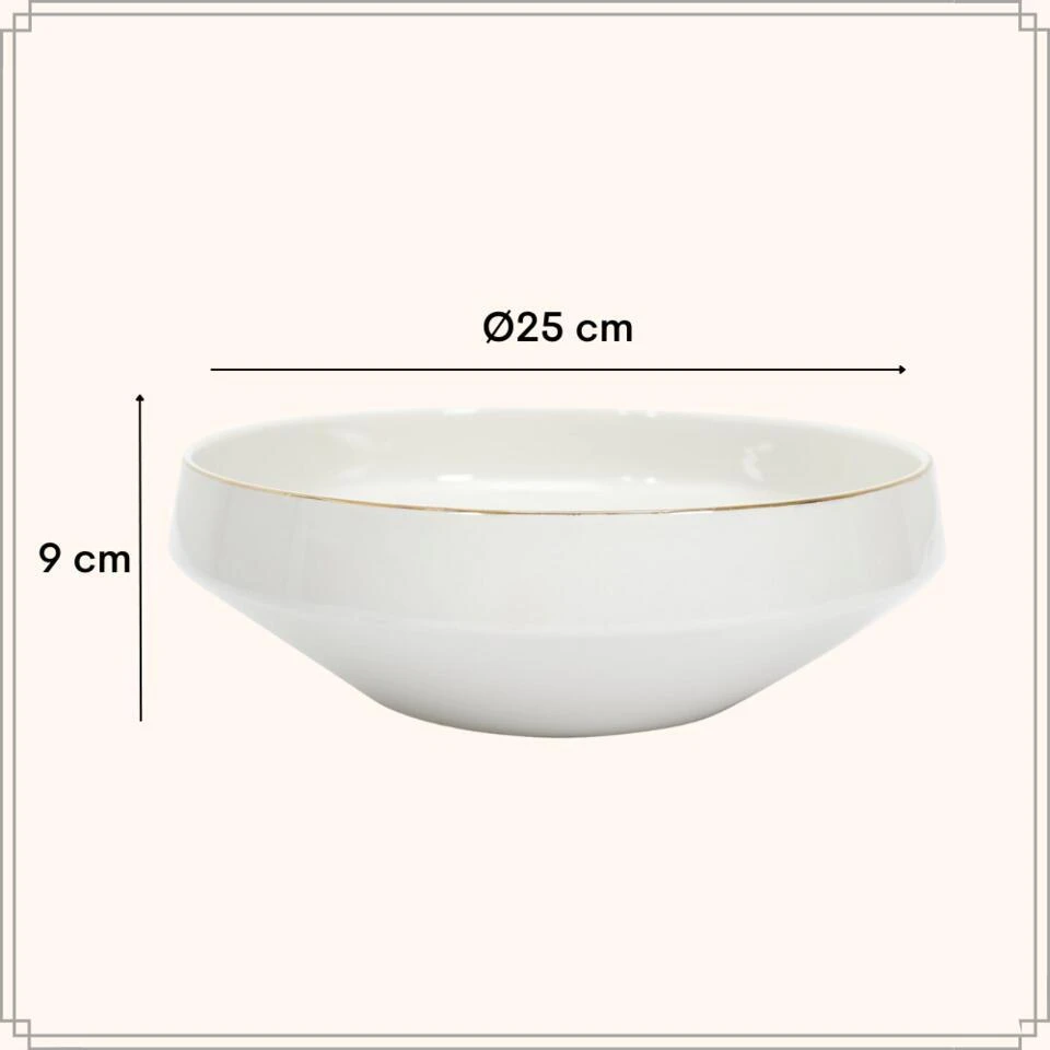 OTIX Saladeschaal Slakom Serveerschaal 25cm Wit Met Gouden Rand Porselein 5 OTIX Saladeschaal Slakom Serveerschaal 25cm Wit Met Gouden Rand Porselein - Afbeelding 5