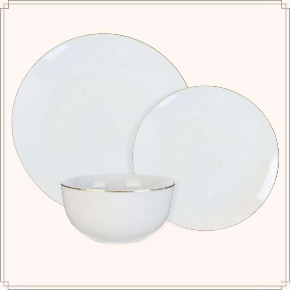 OTIX Serviesset Bordenset 6 Persoons 18-delig Wit Met Gouden Rand Porselein C... 2 OTIX Serviesset Bordenset 6 Persoons 18-delig Wit Met Gouden Rand Porselein C... - Afbeelding 2