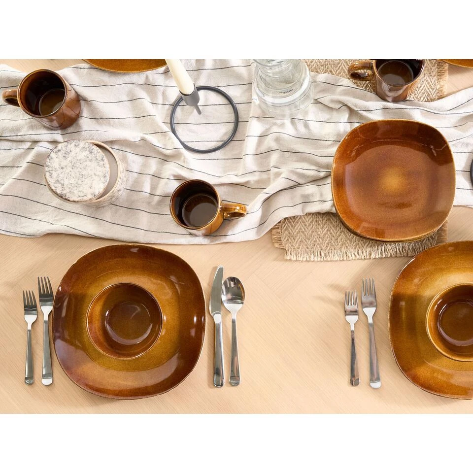 TURMERIC - Serviesset 16 Delig - Goudbruin - Steengoed 2 TURMERIC - Serviesset 16 Delig - Goudbruin - Steengoed - Afbeelding 2