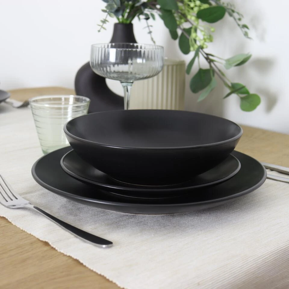 OTIX Ontbijtborden Bordenset Van 12 Stuks 21cm Zwart Aardewerk IVY 3 OTIX Ontbijtborden Bordenset Van 12 Stuks 21cm Zwart Aardewerk IVY - Afbeelding 3