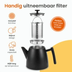 Goliving Theekan Met Filter - 1 Liter - Zwart -Luxe Servieswinkel 3249c375d7b44ebe907885fab01de72b