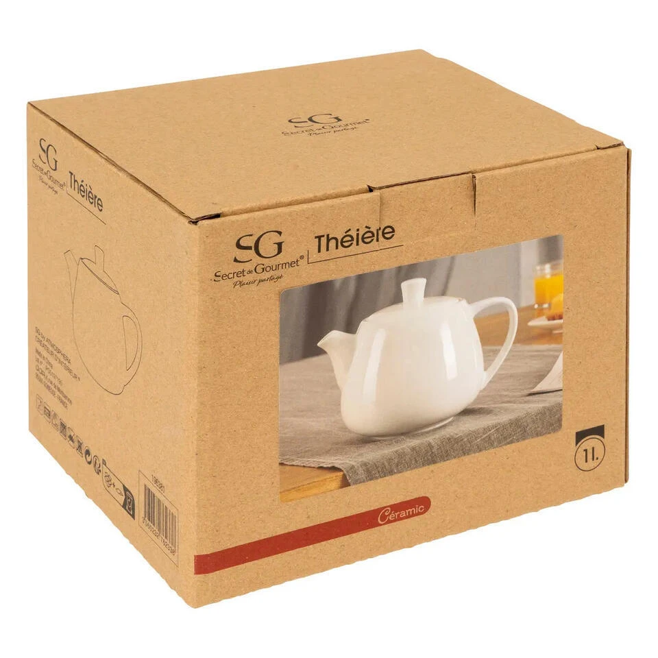Merkloos Secret De Gourmet Theepot Cameron - 1000 Ml - Keramiek - Wit 4 Merkloos Secret De Gourmet Theepot Cameron - 1000 Ml - Keramiek - Wit - Afbeelding 4