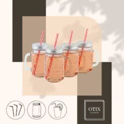 OTIX Mason Jar Drinkbeker Met Rietje Set Van 4 Zilvere Dop 450 Ml 16 OTIX Mason Jar Drinkbeker Met Rietje Set Van 4 Zilvere Dop 450 Ml -Luxe Servieswinkel 4b752b35b11d483cb0ee9d13551e33f1