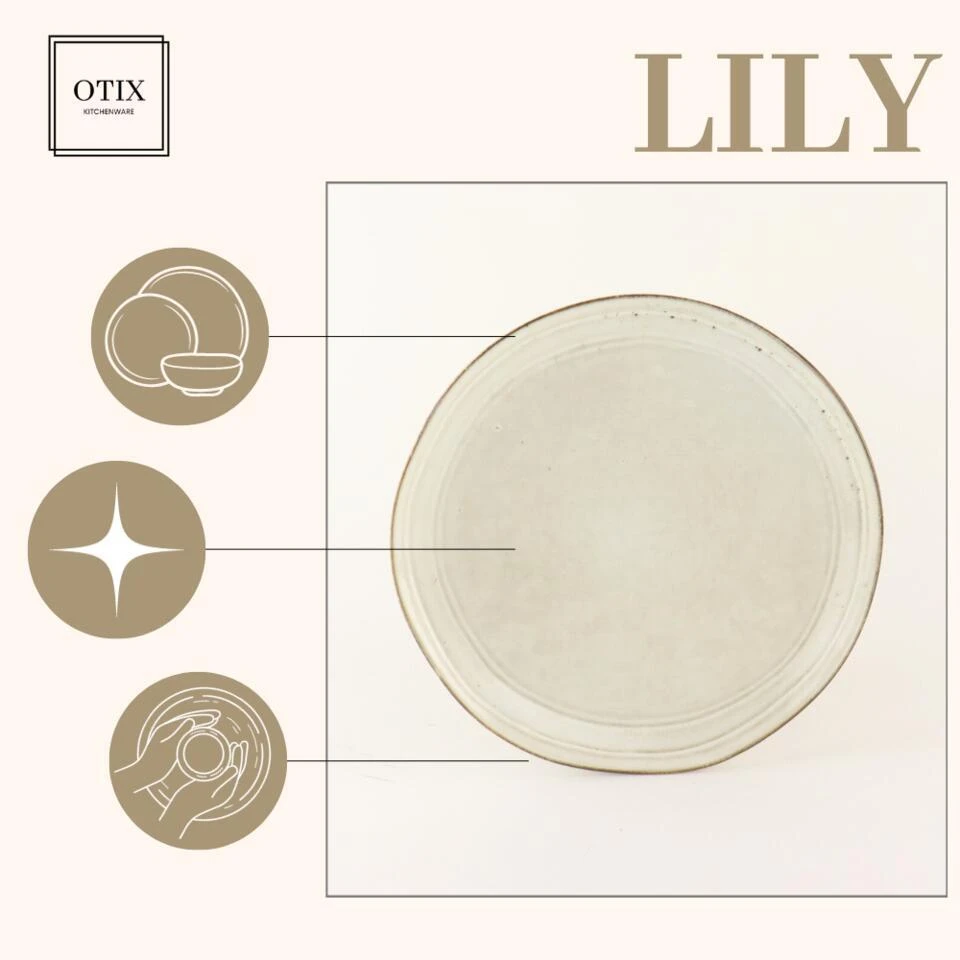 OTIX Dessert Ontbijt Bordenset 12 Persoons Beige 21cm Keramiek LILY 8 OTIX Dessert Ontbijt Bordenset 12 Persoons Beige 21cm Keramiek LILY - Afbeelding 8