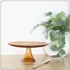 OTIX Taartplateau Met Taartschep Goud Met Voet 28cm Amber Kleur Glas -Luxe Servieswinkel 645305ad33f14070b5d80a5bfbff3dd6