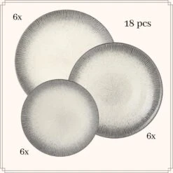 OTIX Serviesset Bordenset 6 Persoons 18-delig Zwart Taupe Keramiek TULIP -Luxe Servieswinkel 649189c9b9ff425c932953b244c7e526