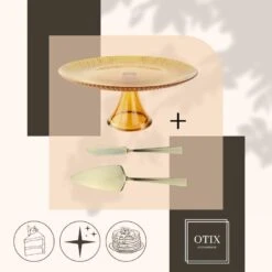 OTIX Taartplateau Met Taartschep Goud Met Voet 28cm Amber Kleur Glas -Luxe Servieswinkel 66cee3db1b0c448aa078e7552686778e