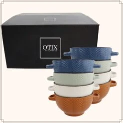 OTIX Soepkommen Met Oor Set Van 8 Verschillende Kleuren Aardewerk 680 Ml -Luxe Servieswinkel 6770a48707b34e208a83b64481d798c3