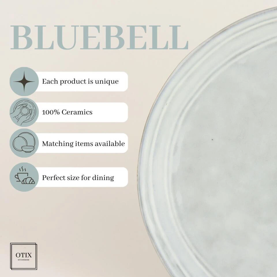 OTIX Dessert Ontbijt Bordenset 12 Persoons Blauw 21cm Keramiek BLUEBELL 9 OTIX Dessert Ontbijt Bordenset 12 Persoons Blauw 21cm Keramiek BLUEBELL - Afbeelding 9