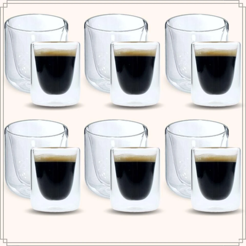 OTIX Dubbelwandige Glazen Koffietassen Koffie En Espresso 12 Stuks 2 OTIX Dubbelwandige Glazen Koffietassen Koffie En Espresso 12 Stuks - Afbeelding 2