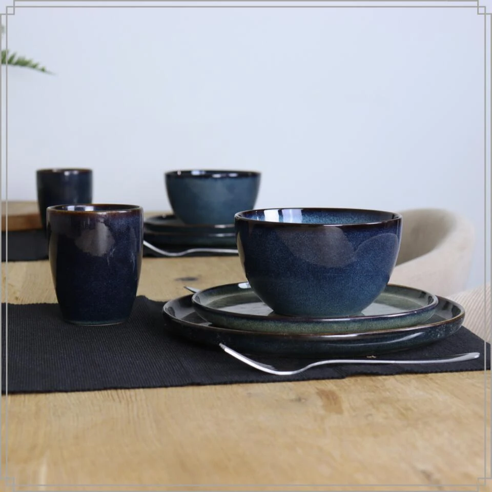 OTIX Dinerborden Bordenset 12 Persoons 26cm Blauw Aardewerk EBONY 2 OTIX Dinerborden Bordenset 12 Persoons 26cm Blauw Aardewerk EBONY - Afbeelding 2