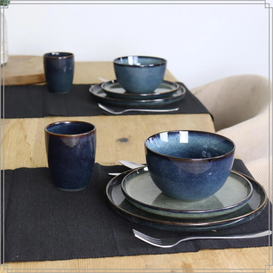 OTIX Dinerborden Bordenset 6 Persoons 26cm Blauw Aardewerk EBONY 2 OTIX Dinerborden Bordenset 6 Persoons 26cm Blauw Aardewerk EBONY - Afbeelding 2