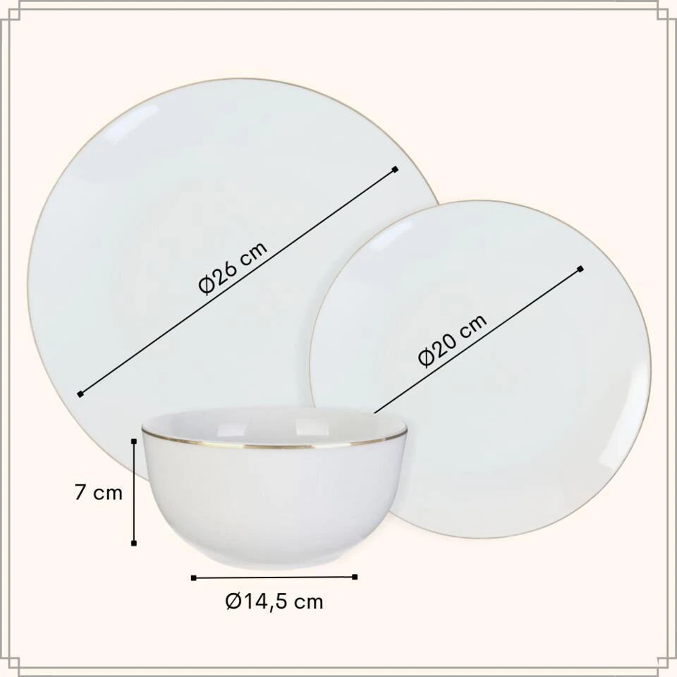 OTIX Serviesset Bordenset 6 Persoons 18-delig Wit Met Gouden Rand Porselein C... 5 OTIX Serviesset Bordenset 6 Persoons 18-delig Wit Met Gouden Rand Porselein C... - Afbeelding 5