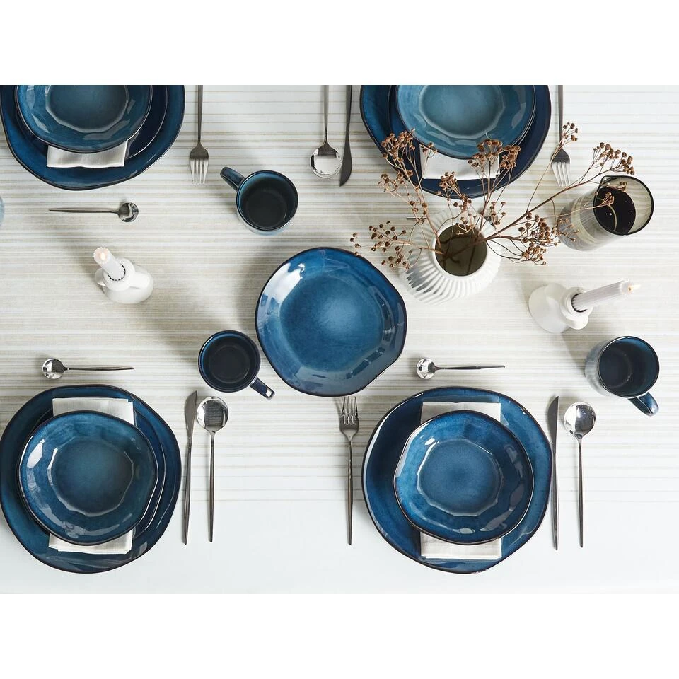 HAWTHORN - Serviesset Van 16 - Blauw - Steengoed 2 HAWTHORN - Serviesset Van 16 - Blauw - Steengoed - Afbeelding 2