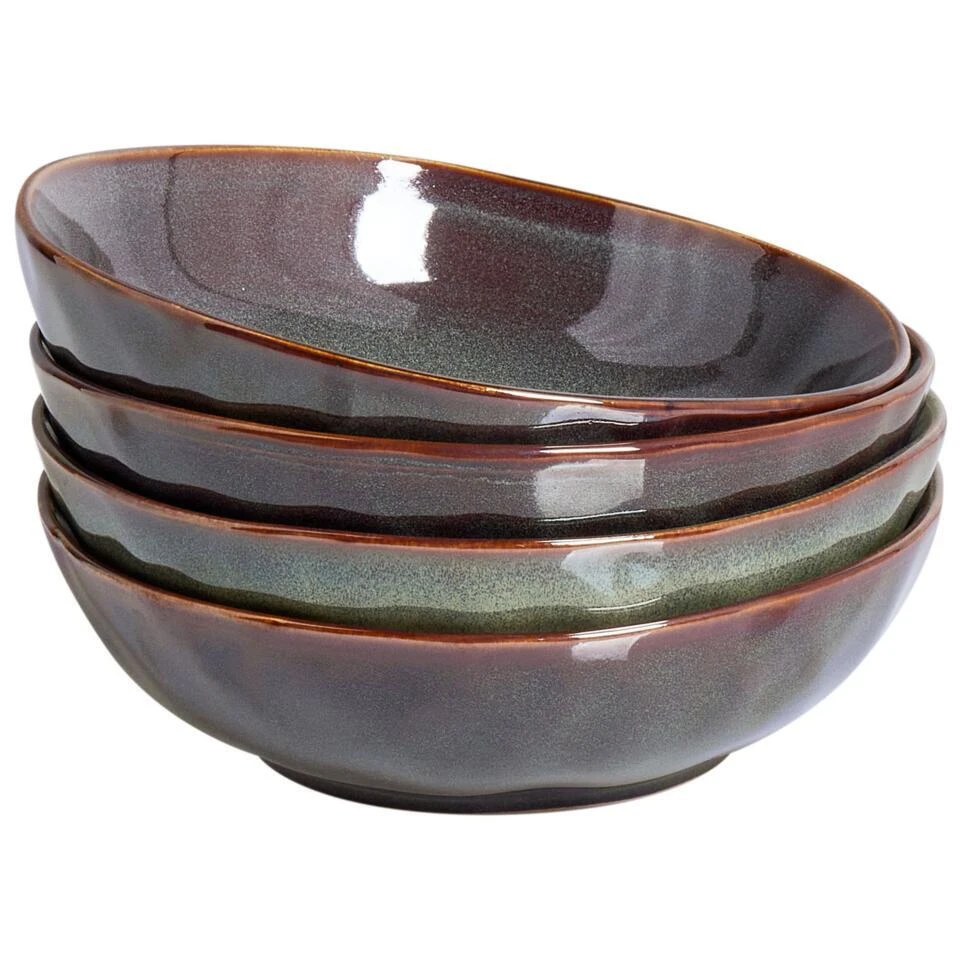 THYME - Diepe Borden Set Van 4 - Donkergroen - Steengoed 3 THYME - Diepe Borden Set Van 4 - Donkergroen - Steengoed - Afbeelding 3