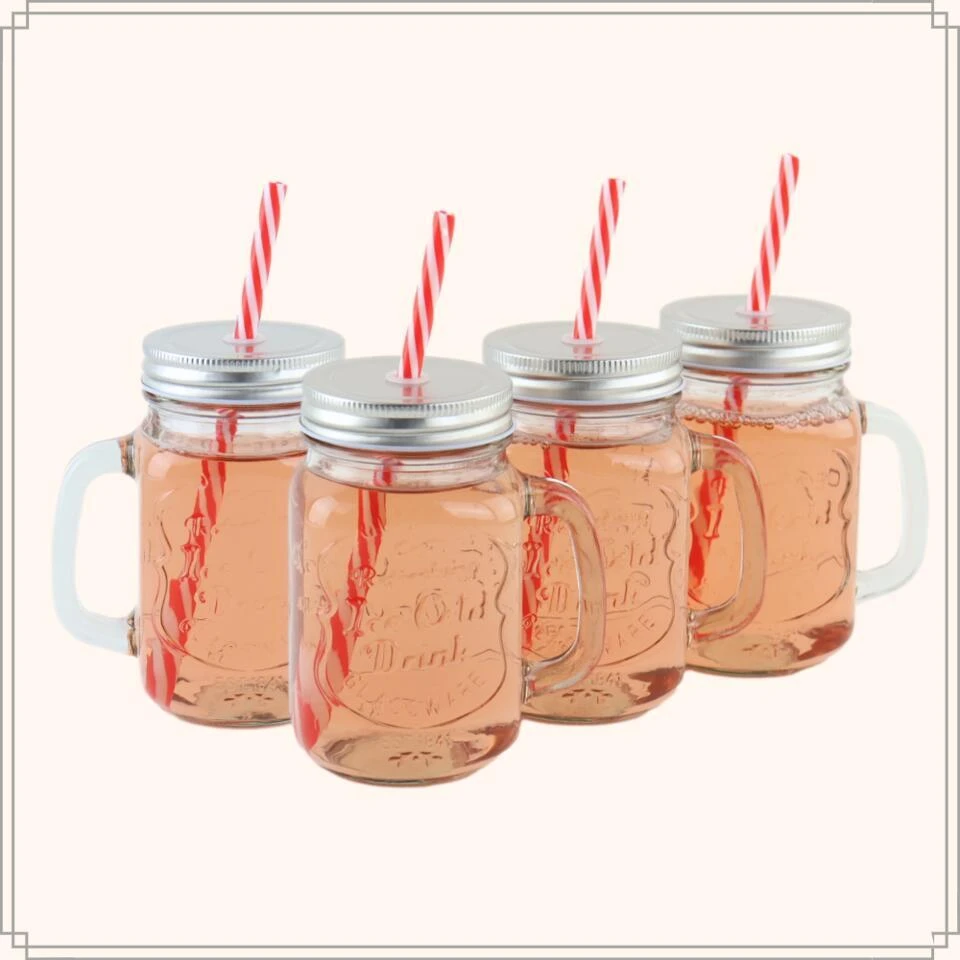 OTIX Mason Jar Drinkbeker Met Rietje Set Van 4 Zilvere Dop 450 Ml 2 OTIX Mason Jar Drinkbeker Met Rietje Set Van 4 Zilvere Dop 450 Ml - Afbeelding 2
