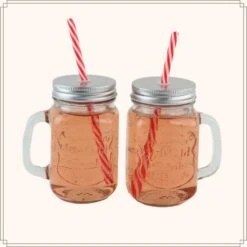 OTIX Mason Jar Drinkbeker Met Rietje Set Van 4 Zilvere Dop 450 Ml 15 OTIX Mason Jar Drinkbeker Met Rietje Set Van 4 Zilvere Dop 450 Ml -Luxe Servieswinkel 85110aa34aeb40f29f0670ed08d558ee