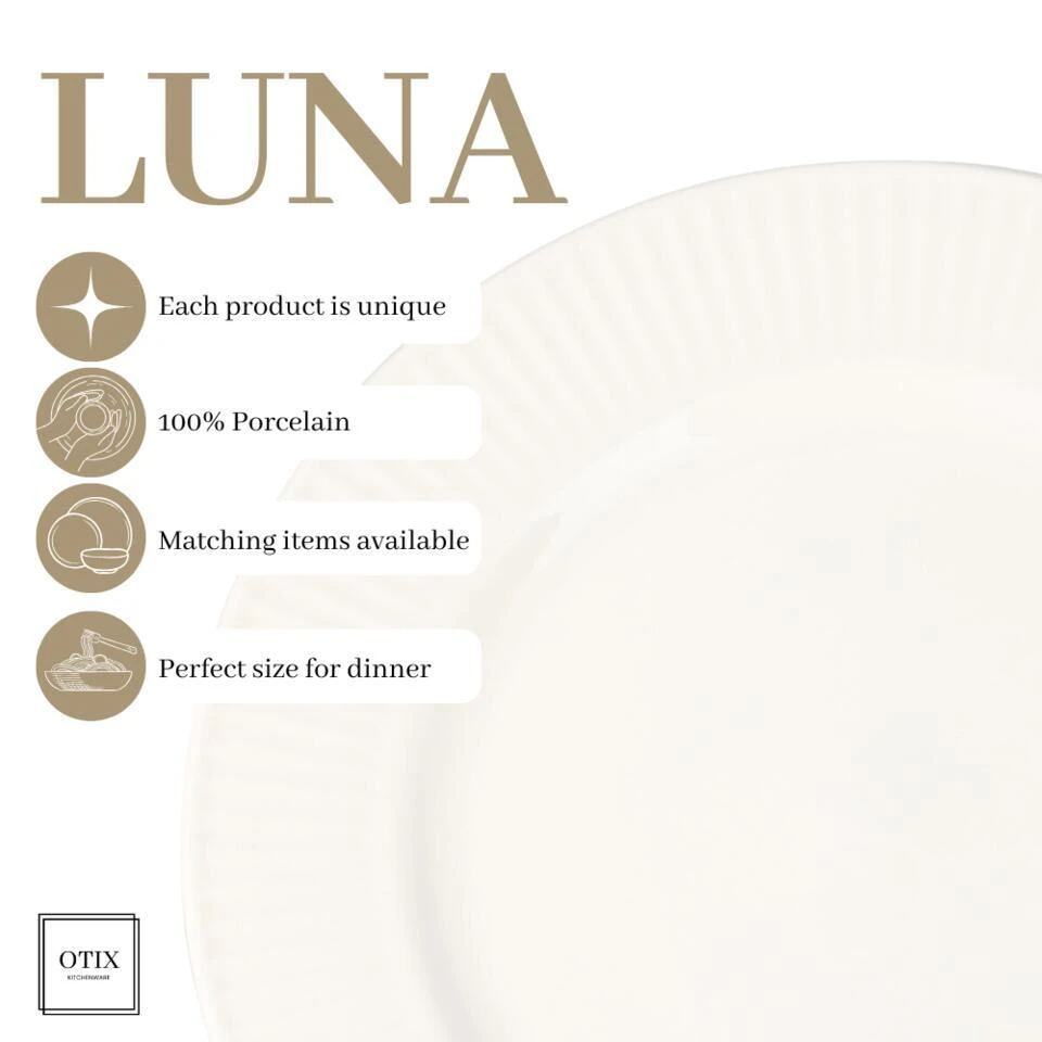 OTIX Dinerborden Bordenset 12 Persoons 27cm Wit Porselein LUNA 8 OTIX Dinerborden Bordenset 12 Persoons 27cm Wit Porselein LUNA - Afbeelding 8