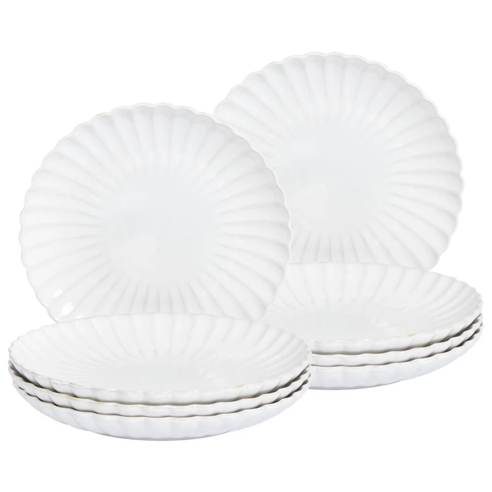 NETTLE - Dinerborden Set Van 8 - Wit - Steengoed 3 NETTLE - Dinerborden Set Van 8 - Wit - Steengoed - Afbeelding 3