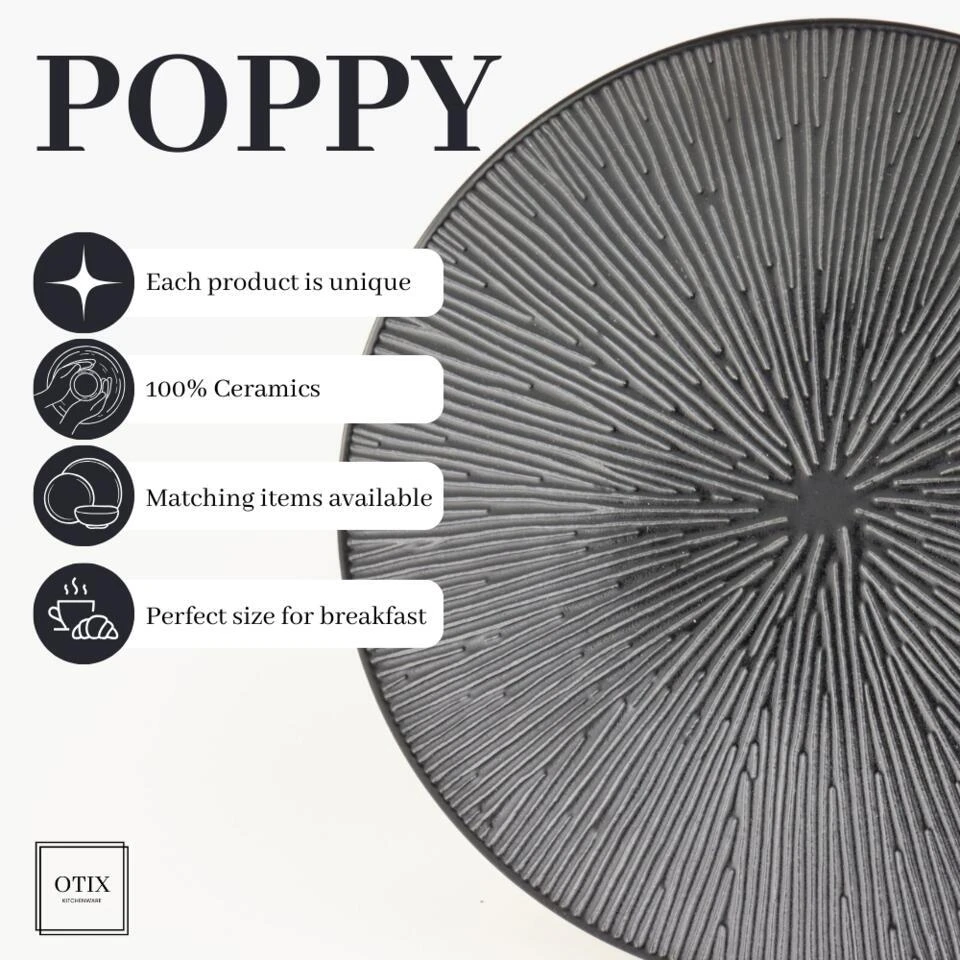 OTIX Dessert Ontbijt Bordenset 12 Persoons Zwart 21cm Keramiek POPPY 9 OTIX Dessert Ontbijt Bordenset 12 Persoons Zwart 21cm Keramiek POPPY - Afbeelding 9