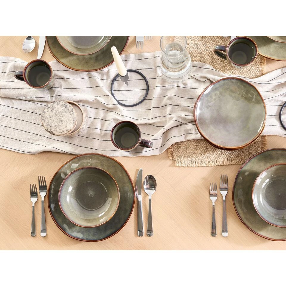 THYME - Serviesset 16 Delig - Donkergroen - Steengoed 2 THYME - Serviesset 16 Delig - Donkergroen - Steengoed - Afbeelding 2