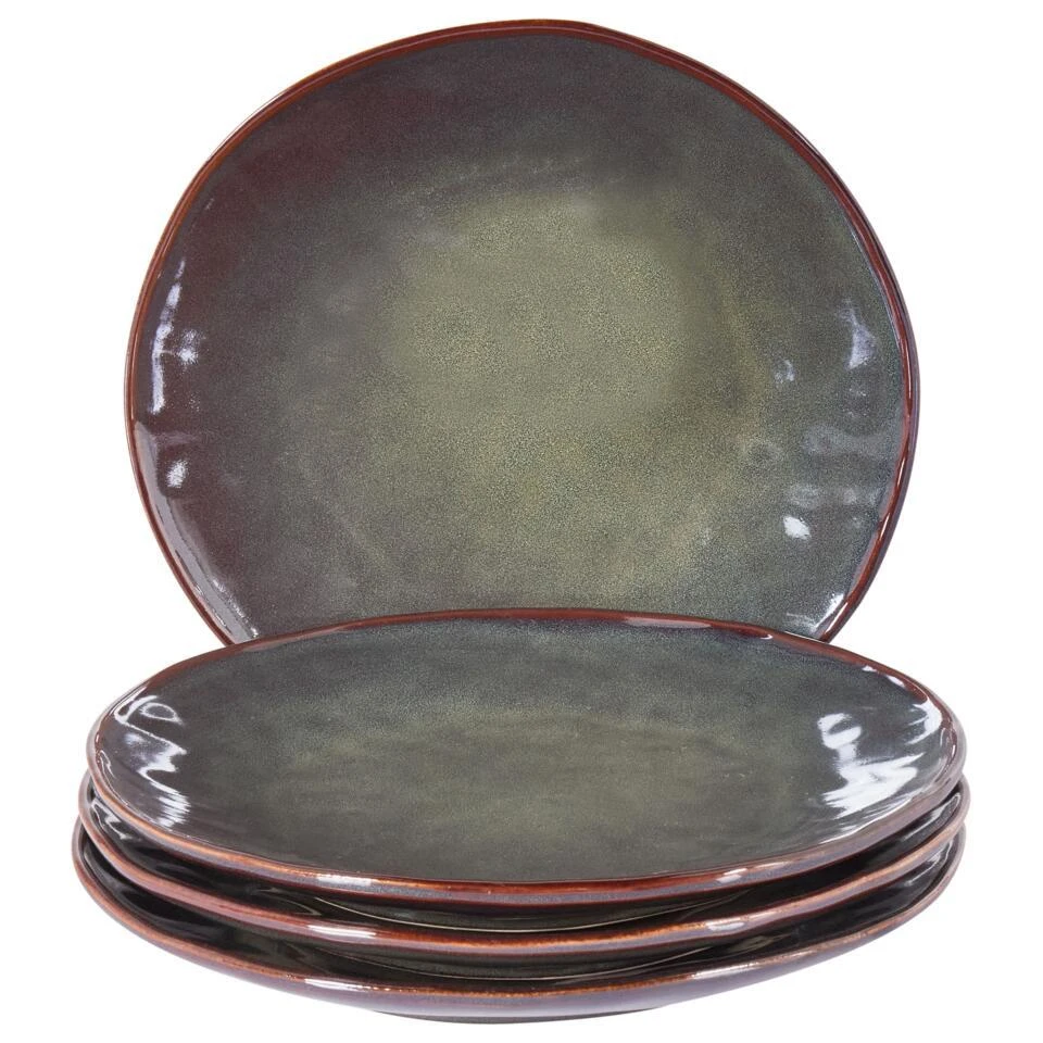 THYME - Dinerborden Set Van 4 - Donkergroen - Steengoed 3 THYME - Dinerborden Set Van 4 - Donkergroen - Steengoed - Afbeelding 3