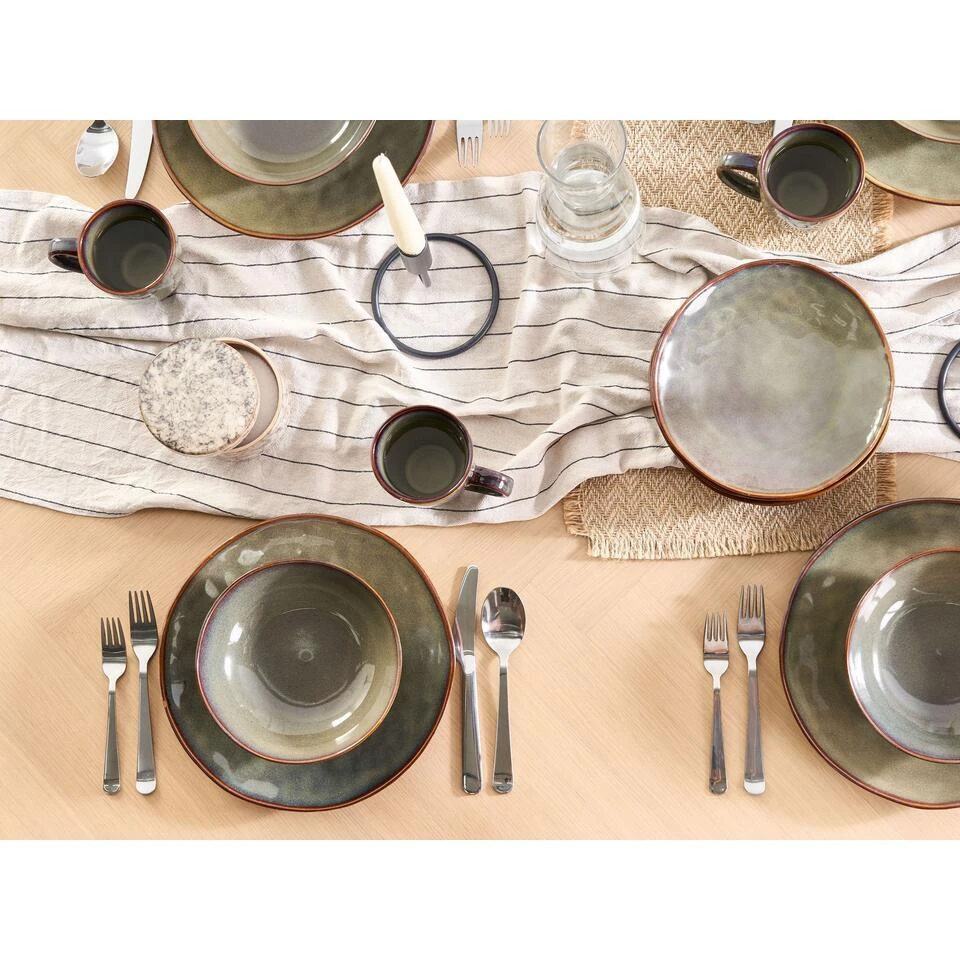 THYME - Diepe Borden Set Van 4 - Donkergroen - Steengoed 2 THYME - Diepe Borden Set Van 4 - Donkergroen - Steengoed - Afbeelding 2